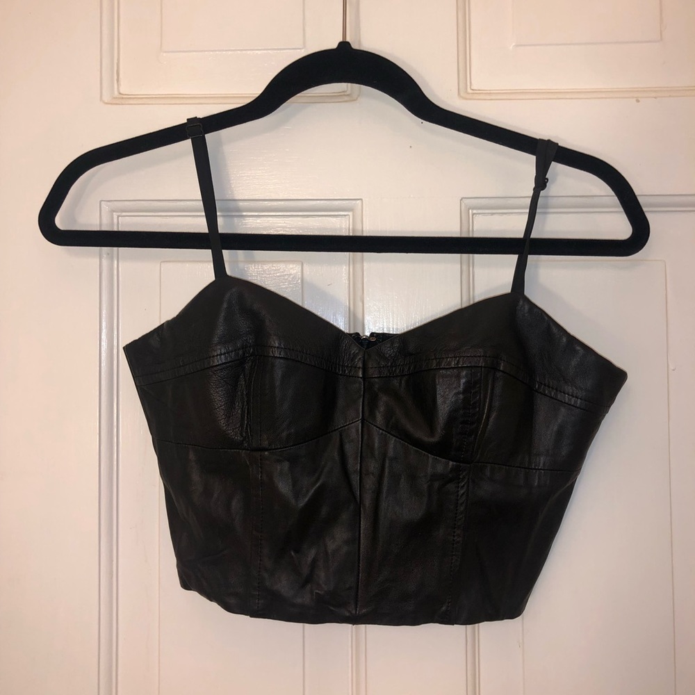BCBG Maxazria lamb skin leather crop top